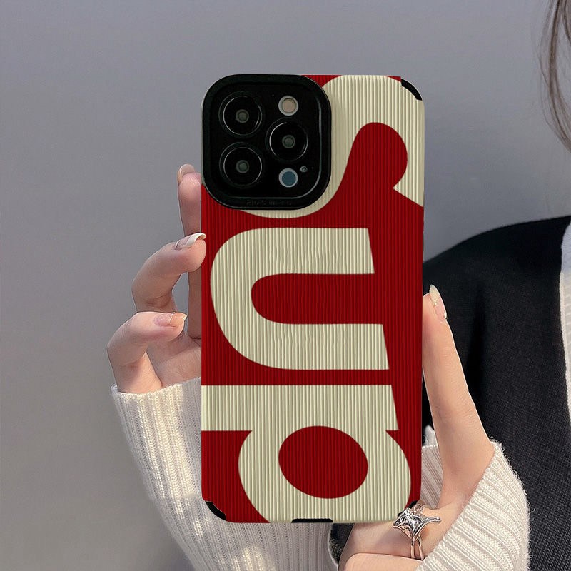 Lamb Skin Fashion Cool Red Sup Soft Case IPhone 6S 7 Plus 8 Plus X XS XR XS Max 11 13 12 14 PRO Max 14 Plus 12 13 mINI SE Phone Case Black for Women GIRL