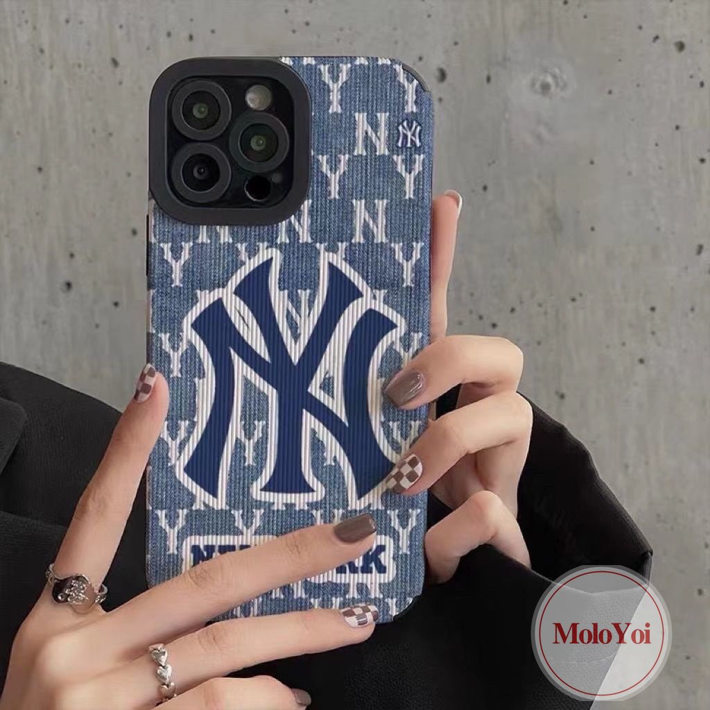 Casing Stiker Tekstur Gaya Eropa Dan Amerika Trendi Merek NEW YORK Kompatibel Untuk IPhone XR X XS Max7 8 Plus 14 12 11 13 Pro Max 7Plus Ponsel Kulit Mewah Soft Cover