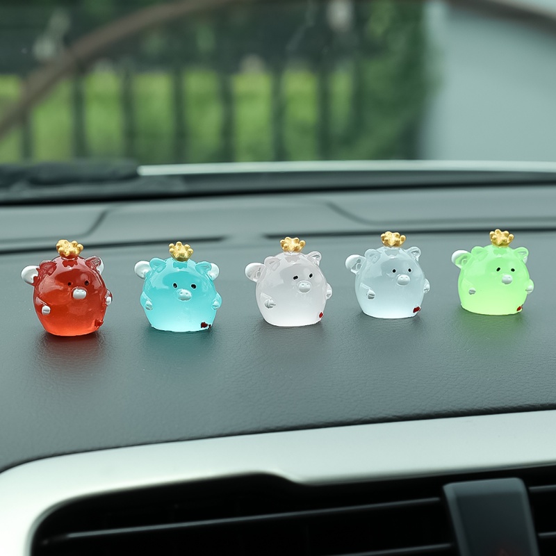 Fluorescence Mini Dekorasi Bonsai Pemandangan Babi/Piglet Resin Ornamen Bercahaya Dashboard Mobil Mainan Boneka Kartun Babi Miniatur Kerajinan Tangan