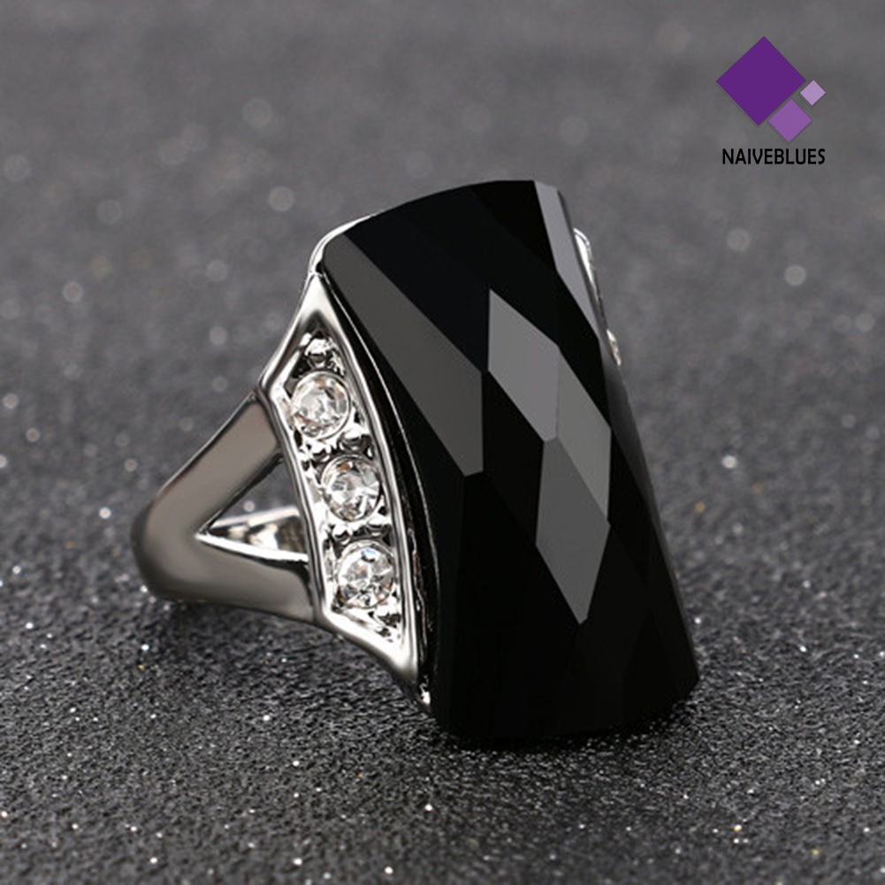 &lt; Naiveblues &gt; Wanita Bohemia Vintage Geometris Resin Pesona Berlian Imitasi Cincin Jari Hadiah