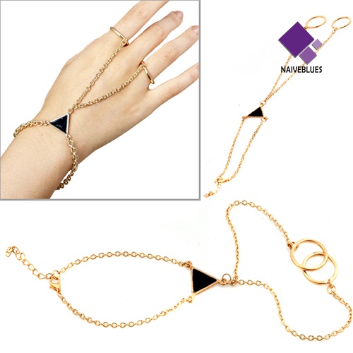 &lt; Naiveblues &gt; Wanita Fashion Stylish Punk Golden Tone Alloy Rantai Kaitan Jari Cincin