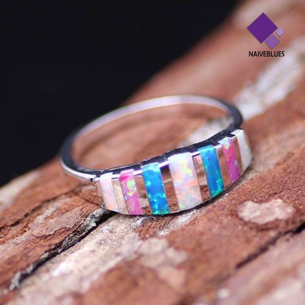 &lt; Naiveblues &gt; Wanita Fashion Multicolor Faux Opal Bertatahkan Jari Cincin Hadiah Perhiasan Pernikahan