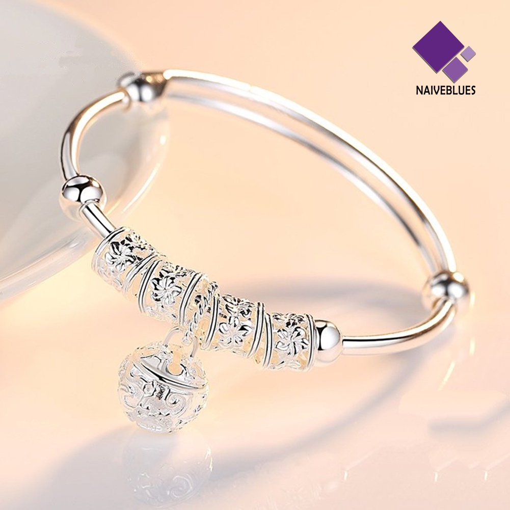 &lt; Naiveblues &gt; Fashion Wanita Perak Berlapis Bola Berongga Pesona Bangle Gelang Hadiah