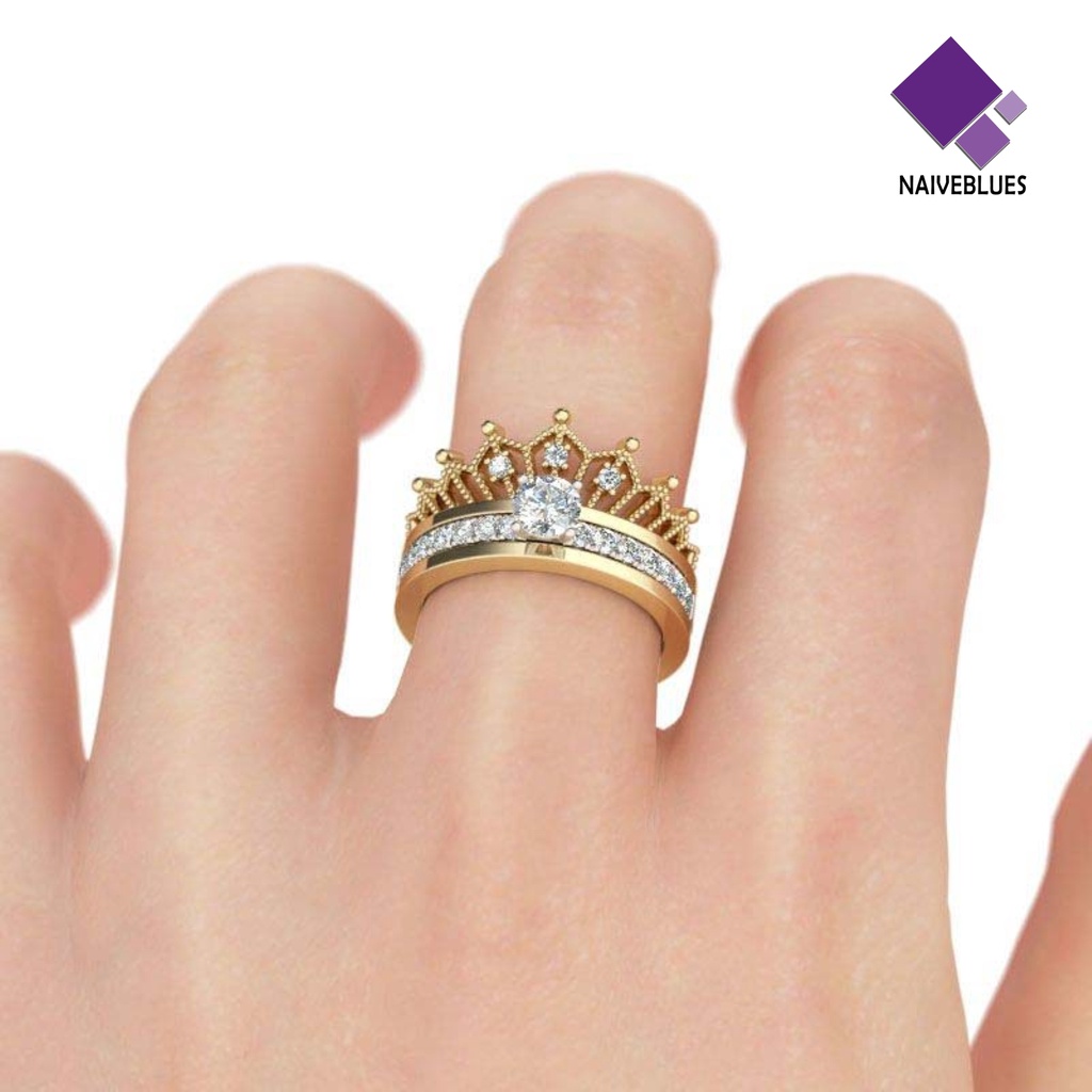 < Naiveblues > Dilepas Wanita Fashion Mahkota Berlian Imitasi Jari Cincin Pernikahan Pengantin Hadiah