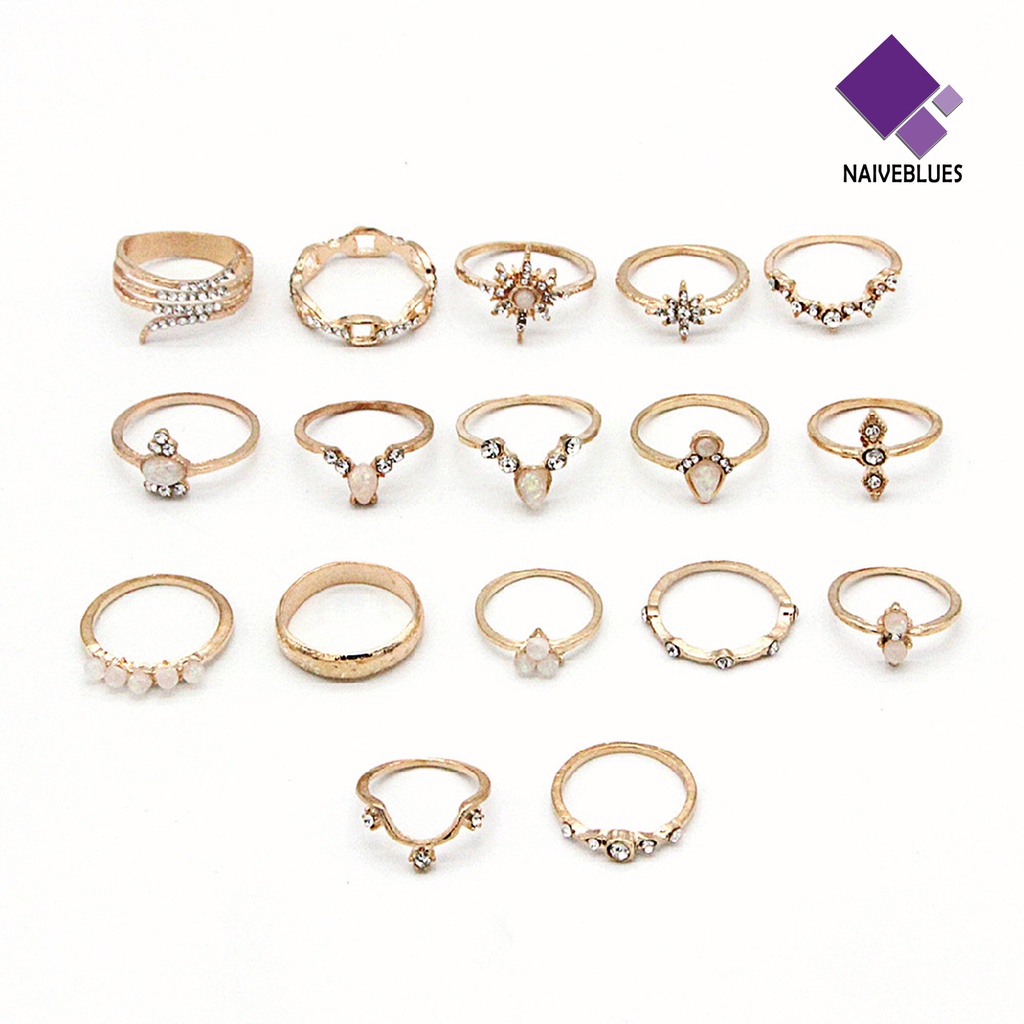 &lt; Naiveblues &gt; 17Pcs/set Bohemian Sederhana Dapat Ditumpuk Berlian Imitasi Midi Ring Knuckle Ring Aksesori