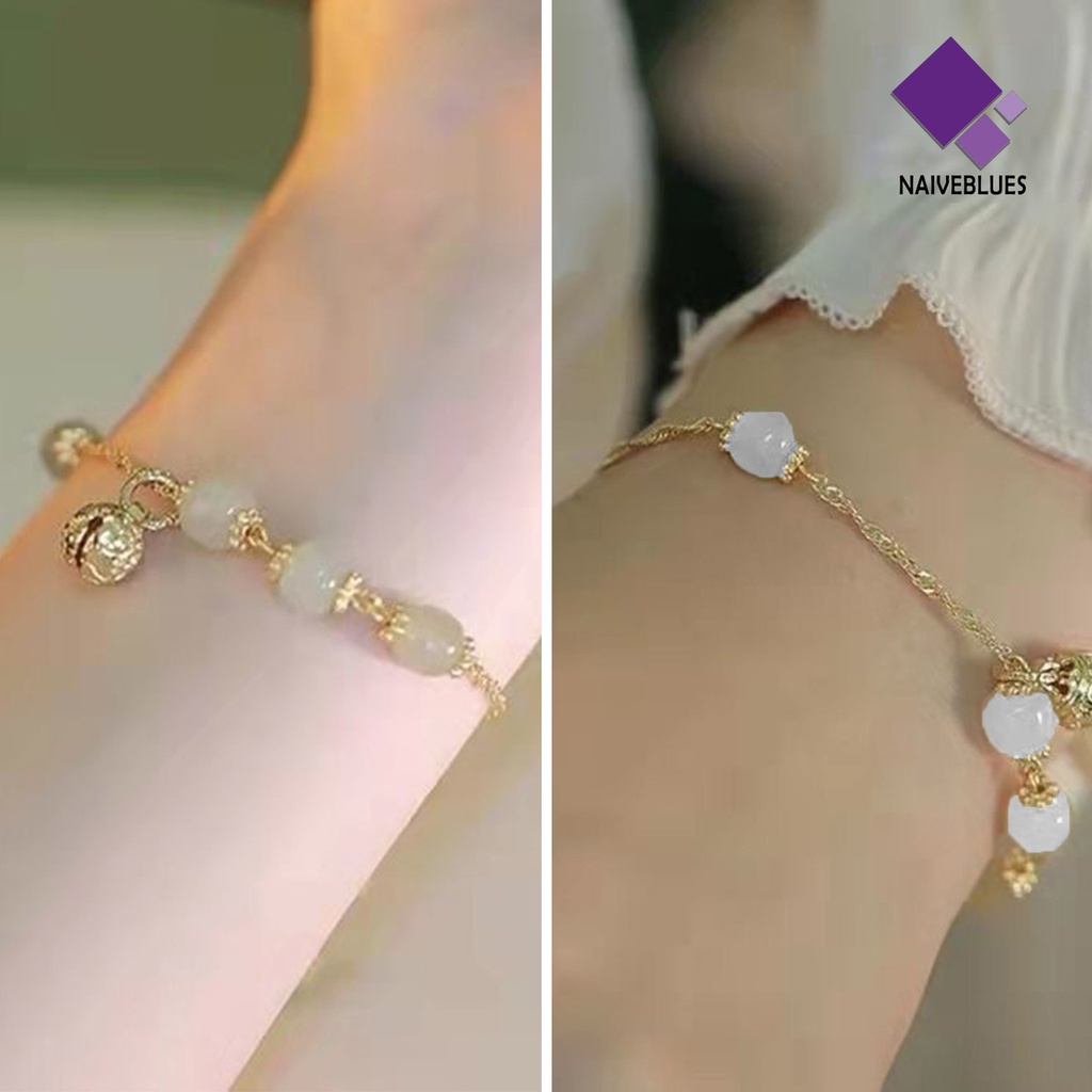 &lt; Naiveblues &gt; Beads Bracelet Dekorasi Tahan Karat Liontin Beruntung Wanita Pria Gelang Romantis Untuk