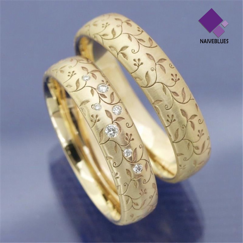 &lt; Naiveblues &gt; Cincin Jari Bunga Ukir Elegan Pengerjaan Indah Pasangan Cincin Ukiran Untuk