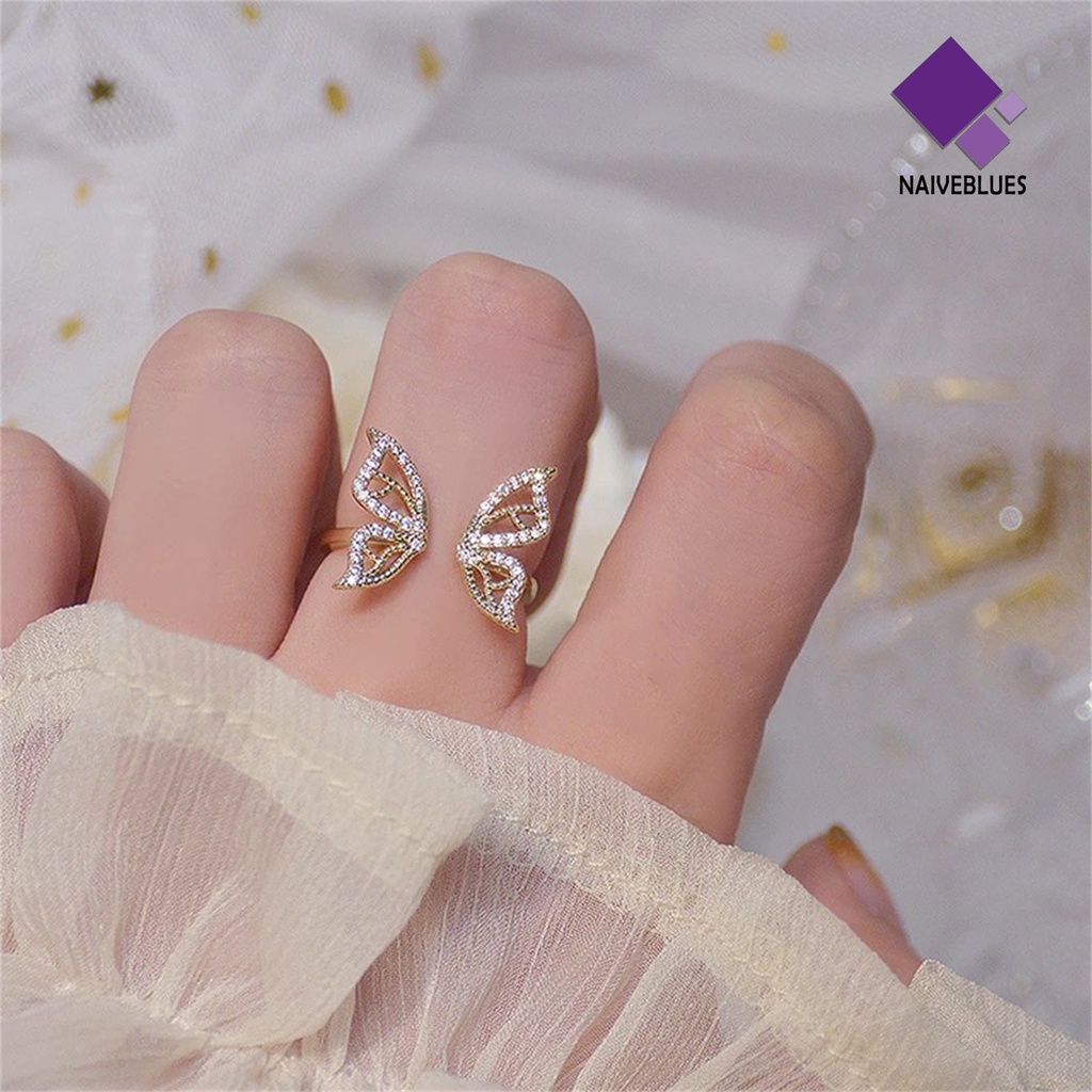 &lt; Naiveblues &gt; Cincin Jari Bentuk Indah Bahan Alloy Tahan Karat Hias Butterfly Women Ring Untuk