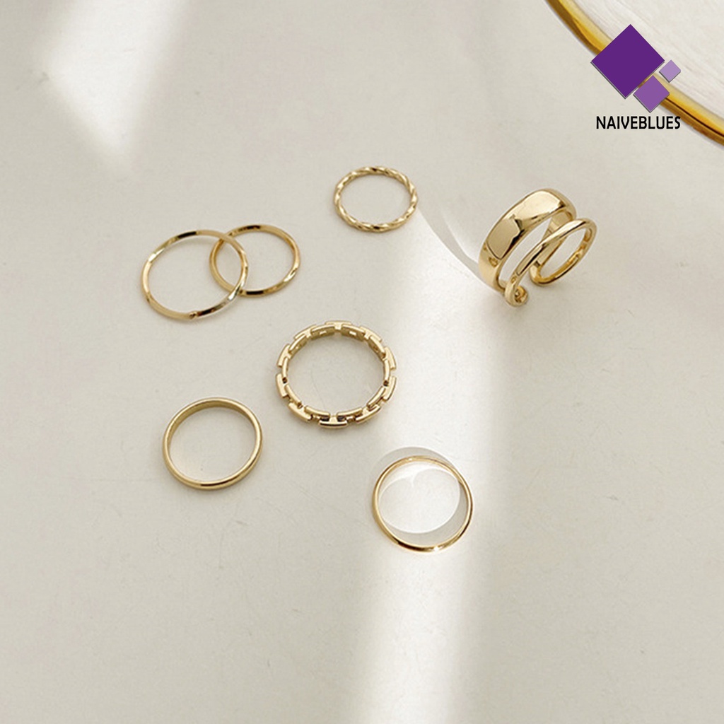 &lt; Naiveblues &gt; 7Pcs/set Wanita Knuckle Rings Geometris Bukaan Adjustable Hip Hop Jari Rings Pesta Club