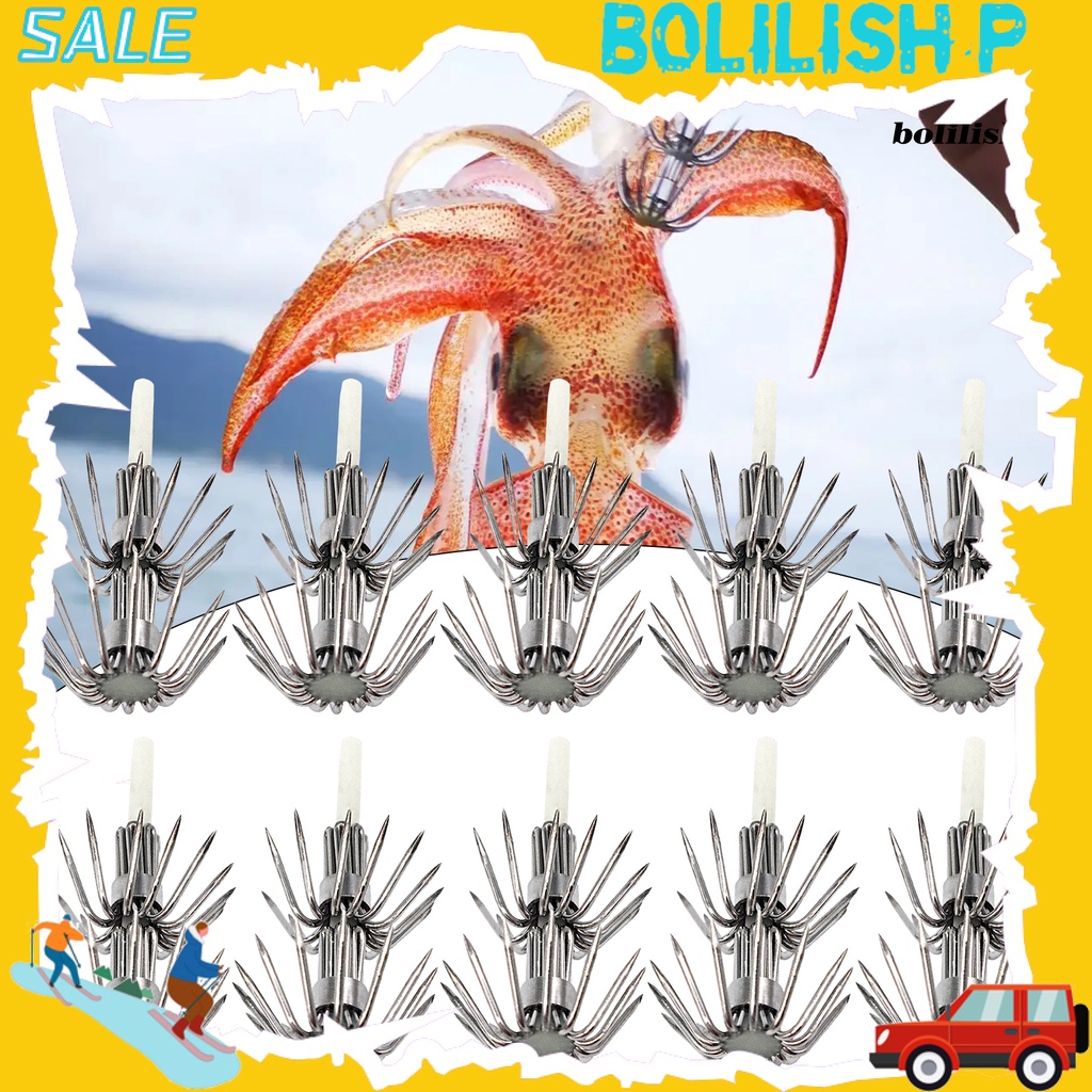 Bo-10pcs Squid Hook Luminous Double-layers Anti Karat Tahan Korosi Reusable Sharp Tip Universal Kekuatan Tinggi Stainless Steel Laut Memancing Payung Kait Perlengkapan Memancing