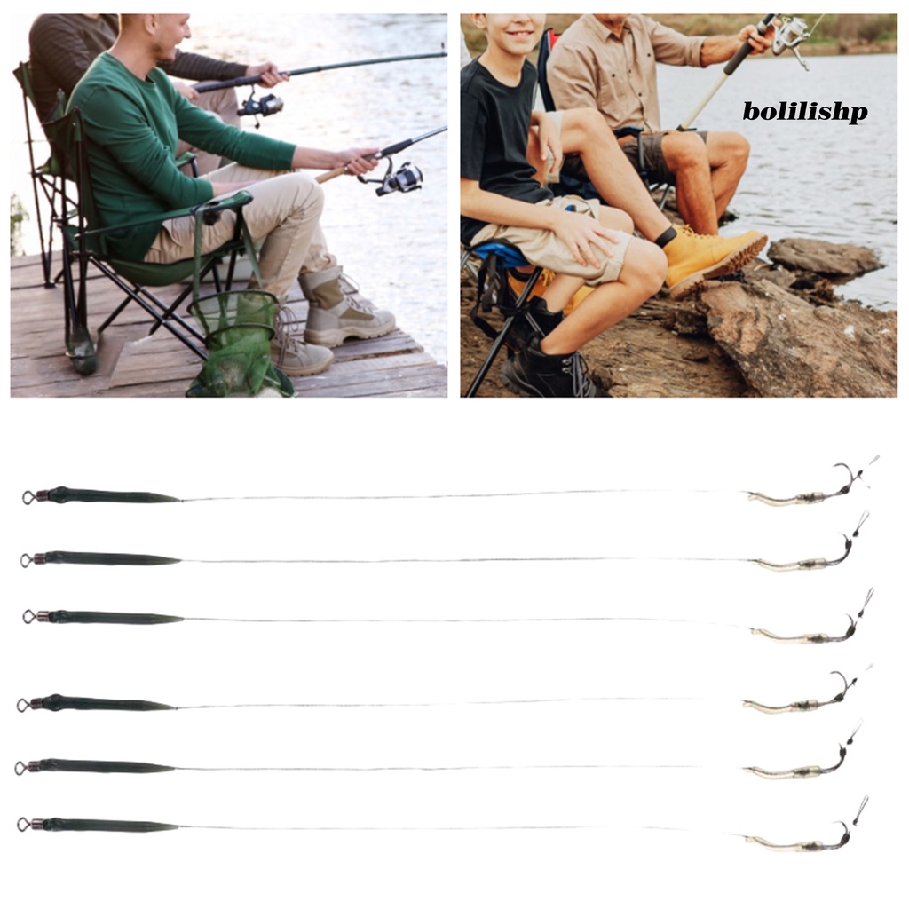 Bo-6pcs/set Pengait Rig Pancing Tajam Kekuatan Tinggi Bebas Kusut Penembus Yang Baik Dengan Casing Nilon Kuat Kuda Ikan Gurame Rig Rambut Terminal Tackle Untuk Angling