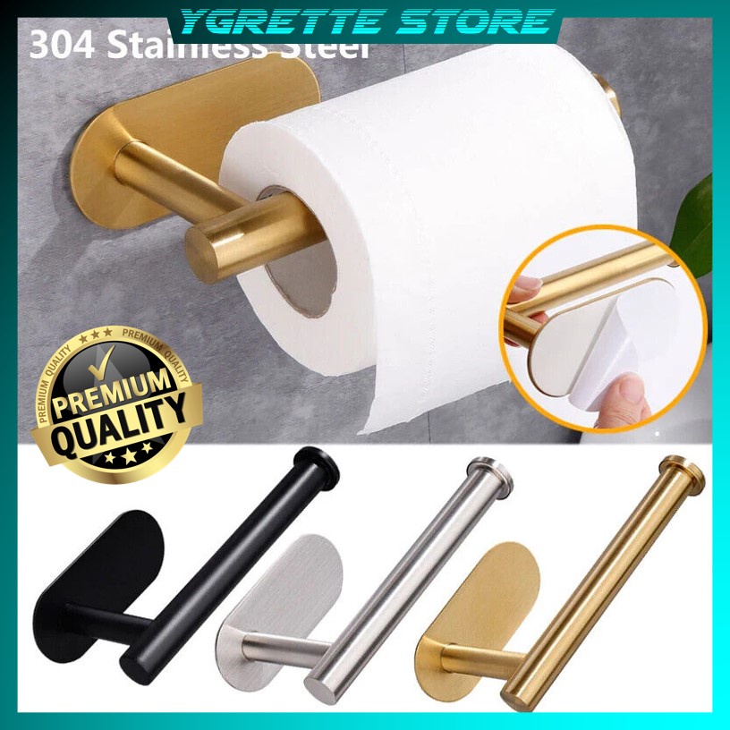 YGRETTE - Gantungan Tempat Tisu Toilet Stainless Steel PREMIUM ANTI KARAT TEMPEL EXCLUSIVE Hanging Paper Roll Towel Holder Bathroom Toilet Storage Stand Kitchen Organizer Napkin Rack Stainless Steel Adhesive Wall Mount