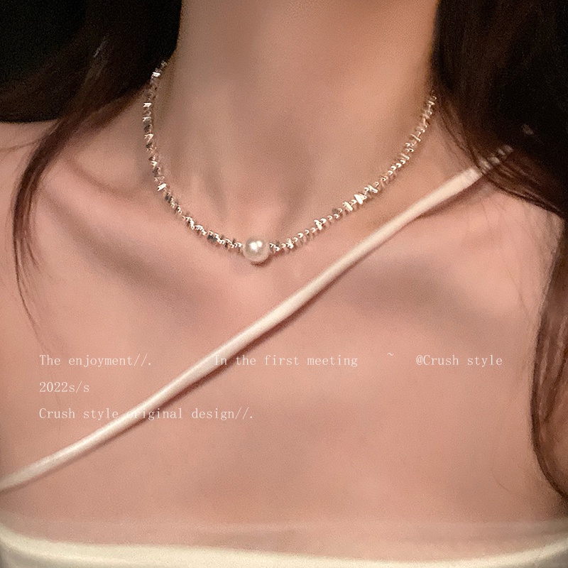 Indah Perak Kalung Untuk Wanita Mutiara Blok Logam Manik-Manik Rantai Choker Aksesoris Perhiasan