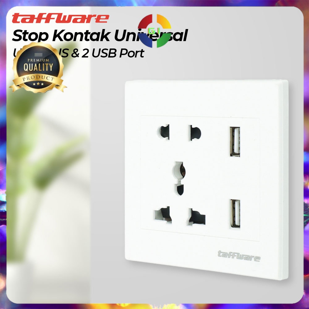 Stop Kontak Universal UK EU US &amp;amp; 2 USB Port White