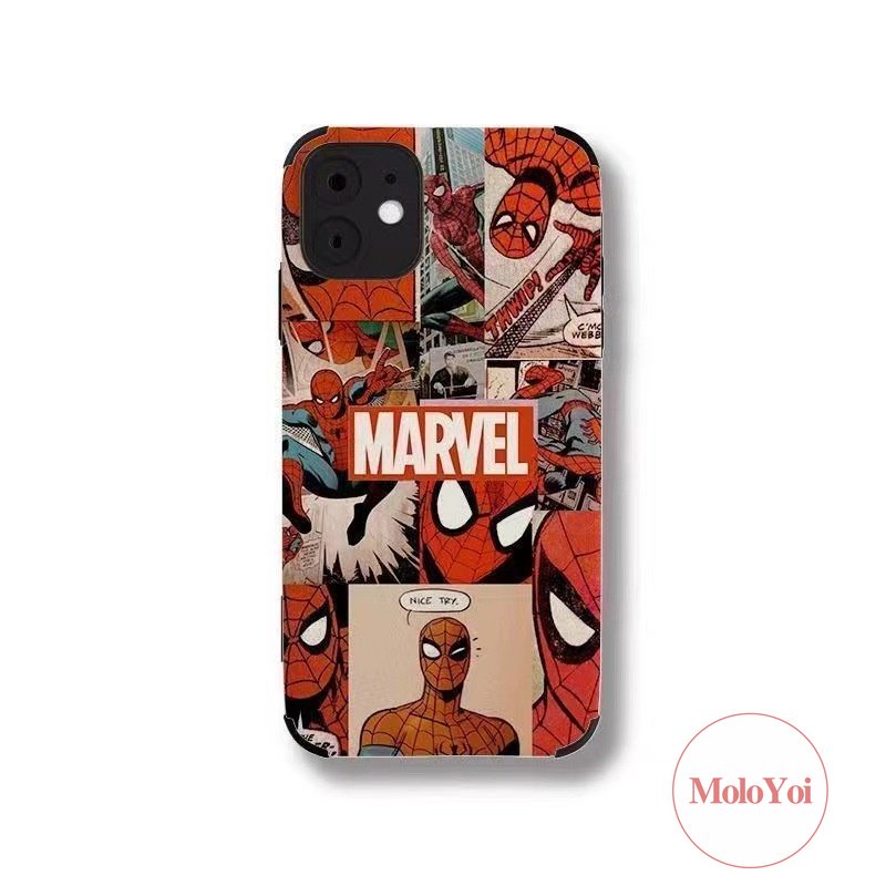 IPHONE Casing Ponsel Kartun Lucu Kompatibel Untuk Iphone11 12 13 14 Pro MAX 7Plus 11 Pro Max7 8 Plus XR X XS MAX Merek Trendi M.A.R.V.E.L Spider-Man Tekstur Kulit Mewah Soft Cover