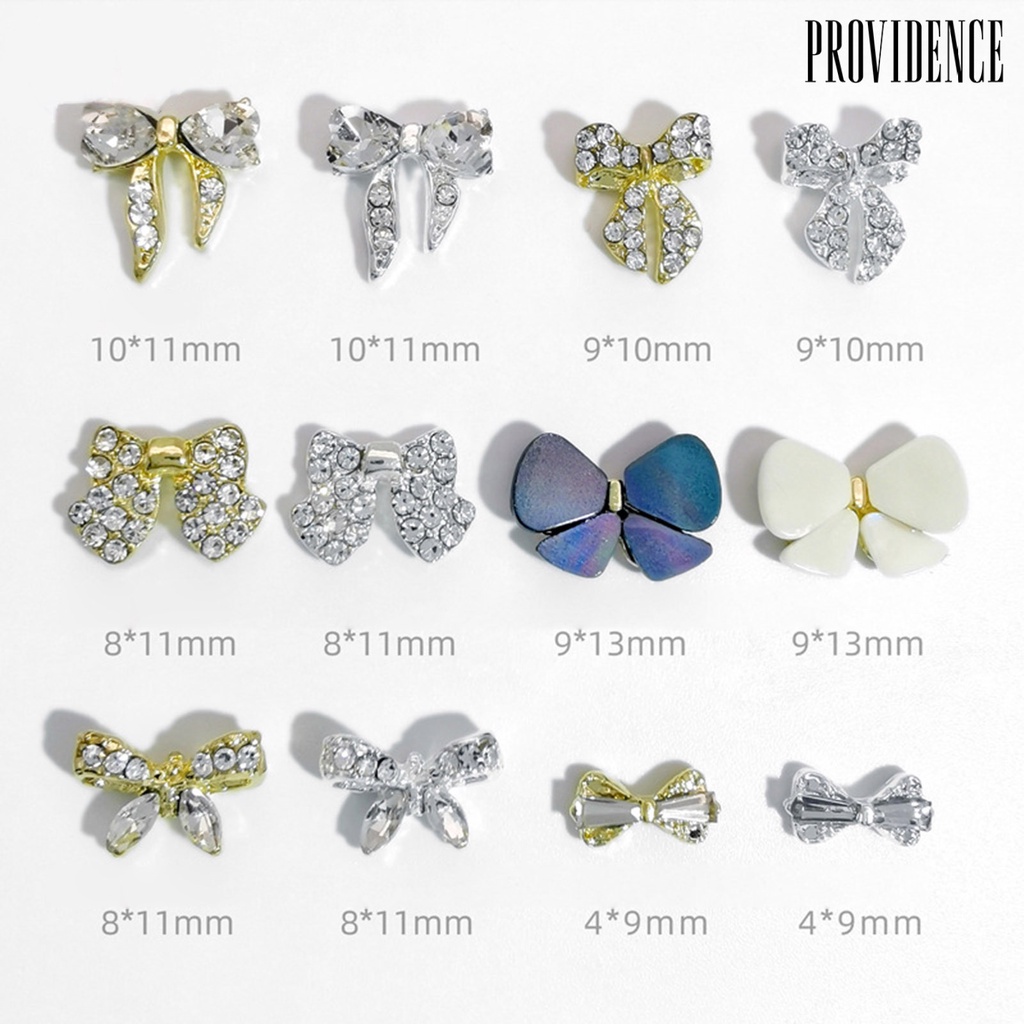 Providence 10Pcs Hiasan Kuku Permukaan Mengkilap Berkilau Warna Cerah Berlian Imitasi Tahan Karat Hias Alloy Metal Bow-Knot Nail Ornament Manicure Designs Perlengkapan Kuku