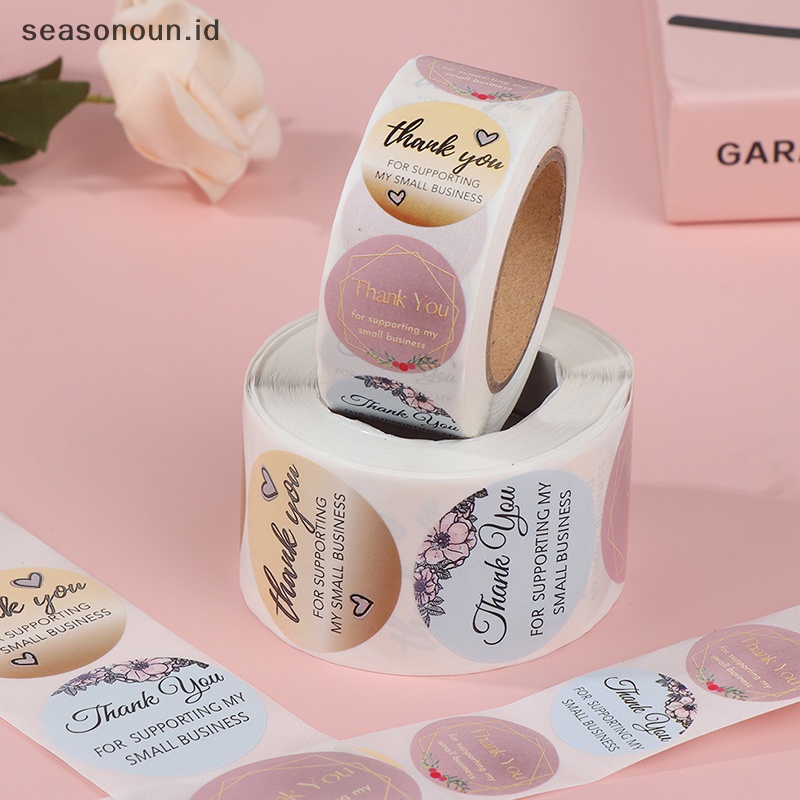 Seasonoun 500Pcs/Roll Thank You Floral Sticker Gift Packaging Seal Label Scrapbooking Alat Tulis Stiker Roll Diy Sealing Sticker 2.5/3.8cm.