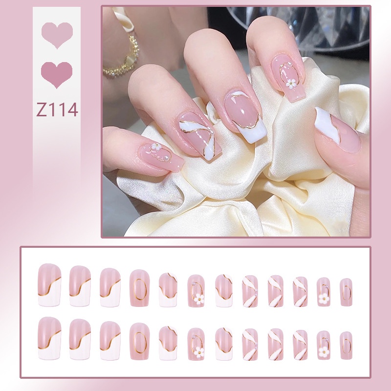 X92 24 Pcs DIY Kuku Palsu French Cool Finger Nail Art Stiker Kuku Palsu