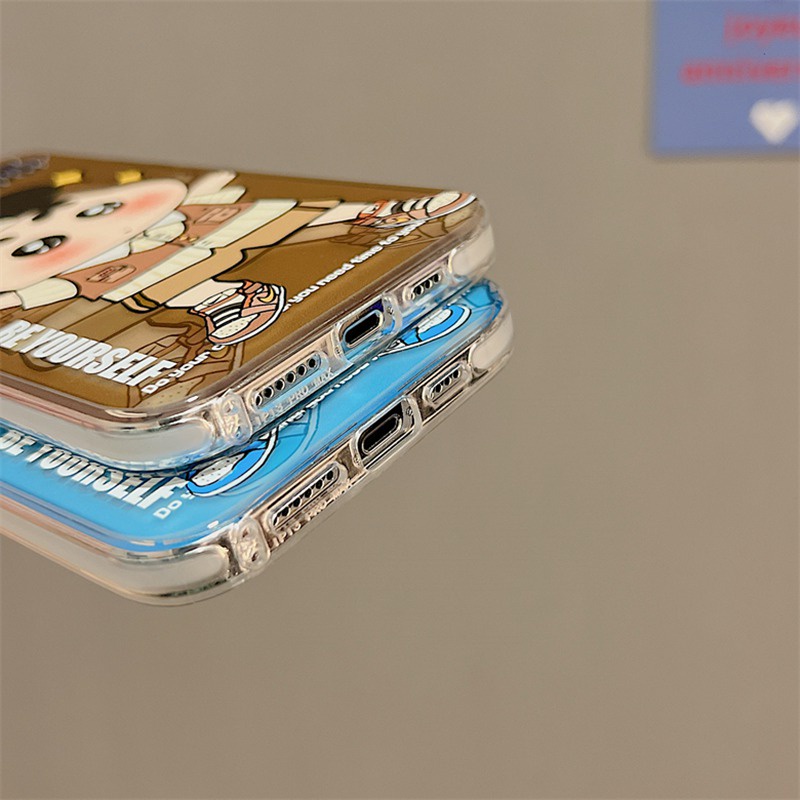 Lovely Crayon Shin-chan Skin Feel Soft Case HP iP iPhone 12 13 14 Pro Max 11 Blue Brown FTD Casing Apple