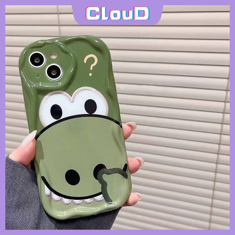 IPHONE Casing Dinosaurus Buaya Kartun Lucu Kompatibel Untuk Iphone11 12 13 14 Pro Max XR X7 8 6 6s Plus XS Max SE 2020 3D Wavy Curved Edge Soft Shockproof Airbag Glossy Cover