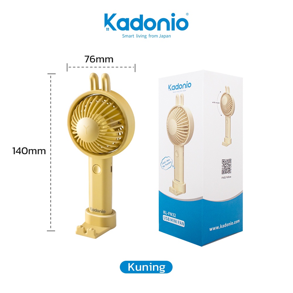 KADONIO Kipas Angin Mini Portable Karakter Meja USB Cas 3-Speed Adjustable Angle Adjustable 50° Ponsel Stand Holder KL-FN32