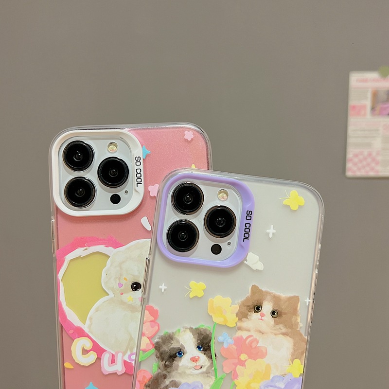 Oil Painting Love Dog Skin Feel Soft Case HP iP iPhone 12 13 14 Pro Max 11 So Cool FTD Casing Apple