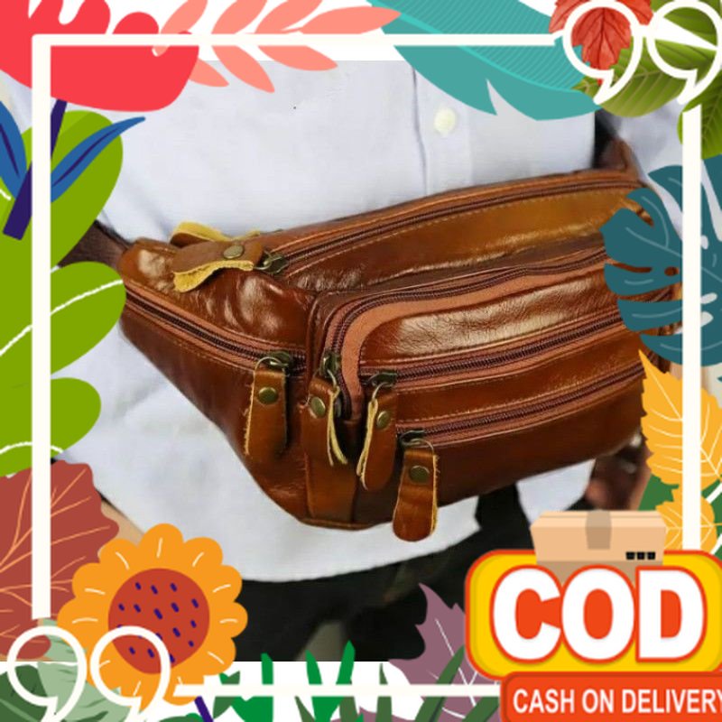 Tas Pinggang Waistbag Kulit sapi asli/ Tas Selempang Kulit/Tebal Tebel Anti air