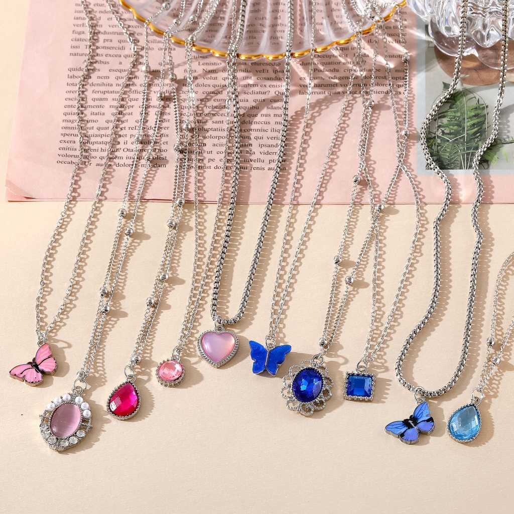5-piece Set Fashion Sederhana Kupu-Kupu Cinta Air Mata Persegi Pribadi Trendi Tulang Selangka Perhiasan Kalung Set