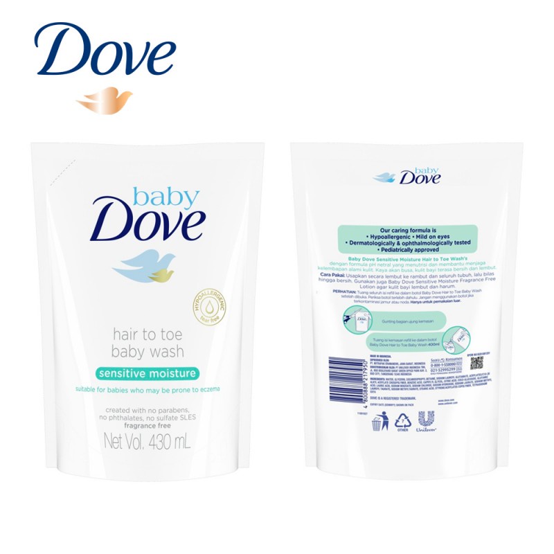 Baby Dove Hair to Toe Wash Refill Sabun Bayi Sensitive Moisture 430 ml