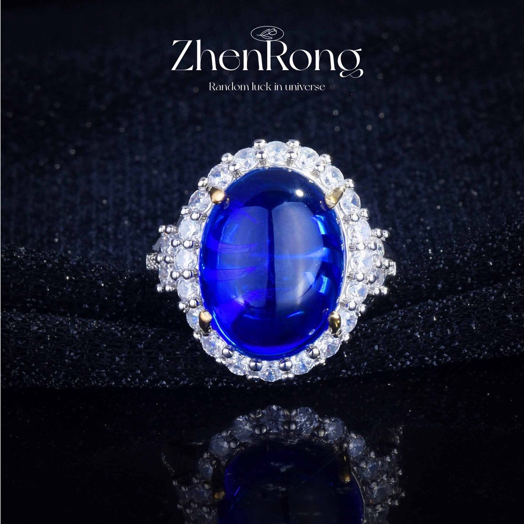 Goldkingdom Fashion Perhiasan Aksesoris Ready Stock Mewah Dove Egg Ring Sapphire Starlight Biru Tulang Belakang Berlian Wanita Ring