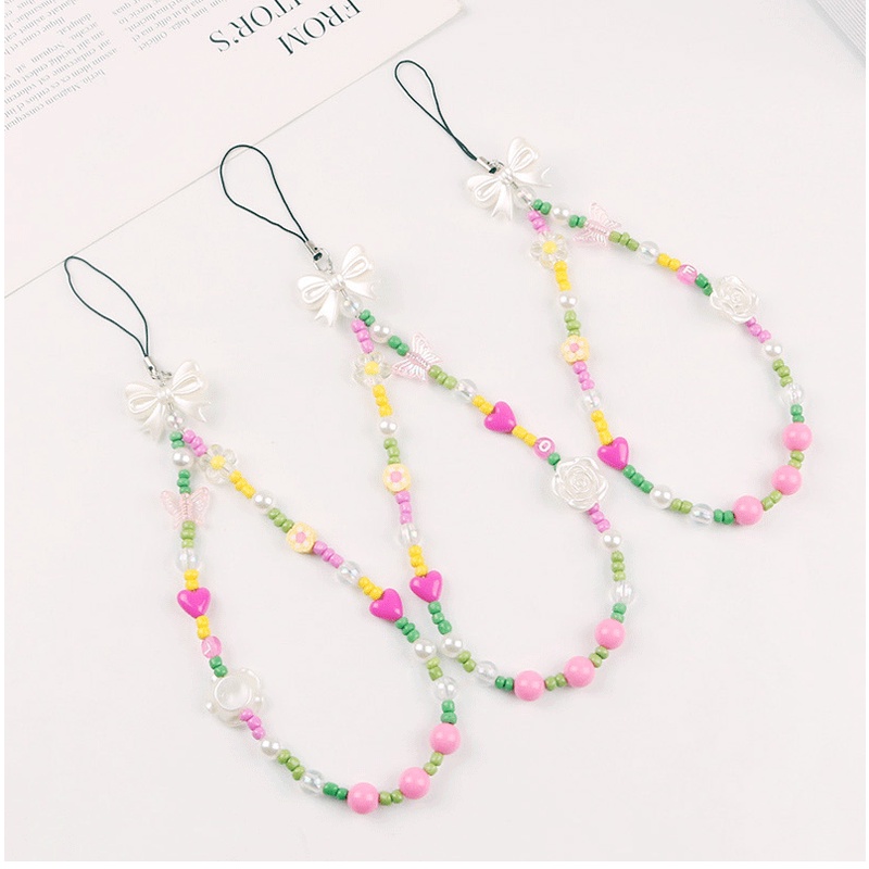 3d Pearlescent Camellia Beads Dengan Rantai Manik-Manik Kayu Universal Pendek Pergelangan Tangan Anti-Hilang Tali Untuk Semua Ponsel Case Bluetooth Earphone TWS Cover DIY