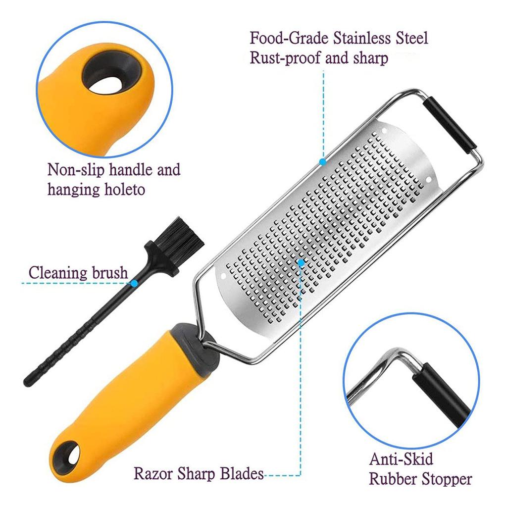 Lemon Zester Handle Cheese Grater Stainless Alat Pengiris Mentega Dapur Dengan Kuas Pembersih