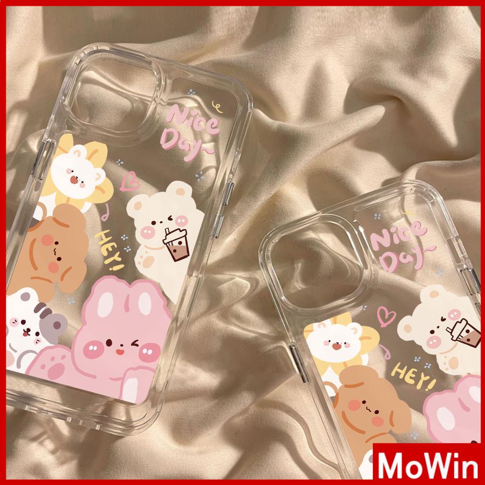 For iPhone 14 Pro Max iPhone Case Clear Case TPU Soft Case Shockproof Plating Button Cute Cartoon Bear Rabbit Compatible with iPhone 13 Pro max 12 Pro Max 11 xr xs max 7Plus 8Plus