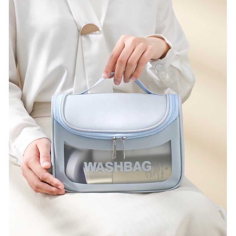 Tas Kosmetik WASHBAG Bahan PVC Kulit PU Waterproof Transparant Pouch Travel Organizer Muat Banyak/Pouch Wanita