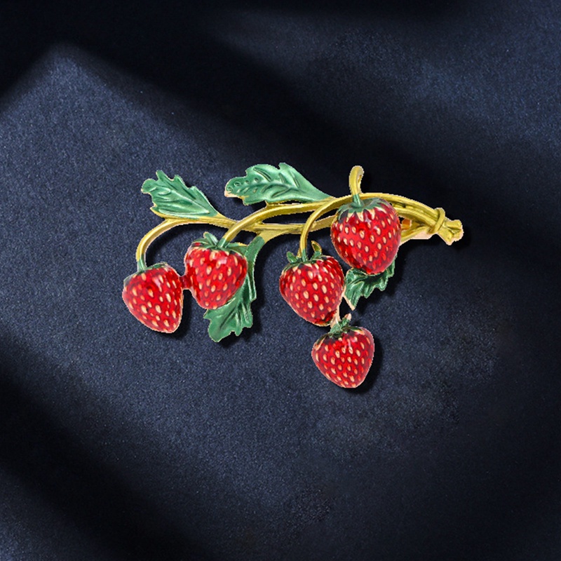 Bros Strawberry Pin Merah Desain Tanaman Permata Lucu Gaya Musim Panas