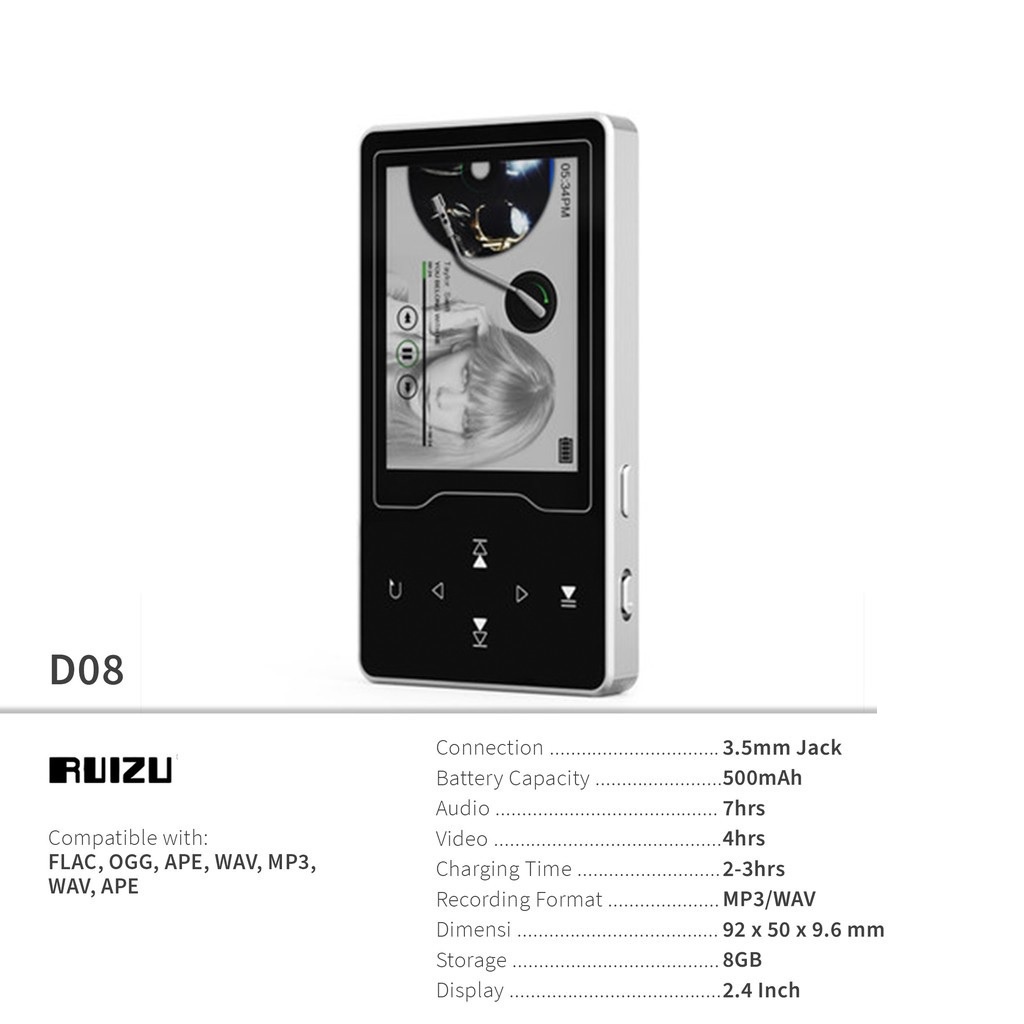 AKN88 - RUIZU D08 8GB MP3 MP4 Digital Audio Player HIFI DAP Speaker FULL METAL