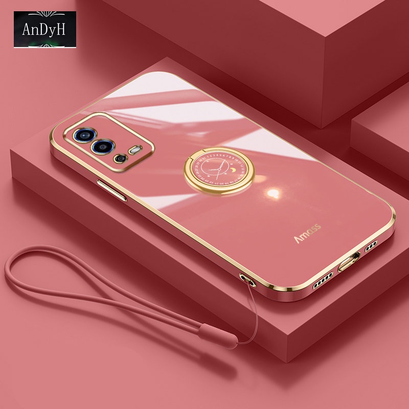 Andyh Casing Ponsel Silikon Ultra Tipis Untuk OPPO A55 4G Deluxe Fall Protection Gold Band Dengan Cincin Jam Dan Lanyard Gratis
