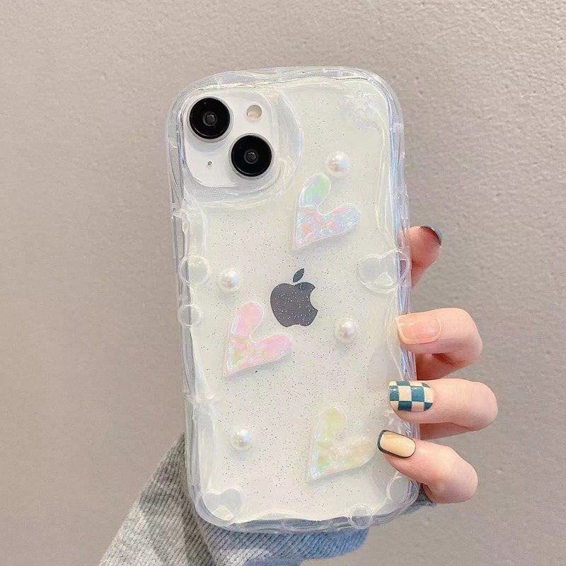 3D Crystal Laser Love Pearl Soft Case for IPhone 7 8 Plus X XS XR XS Max 11 13 12 14 PRO Max 14 Plus Clear Phone Case for Girl Women Gift