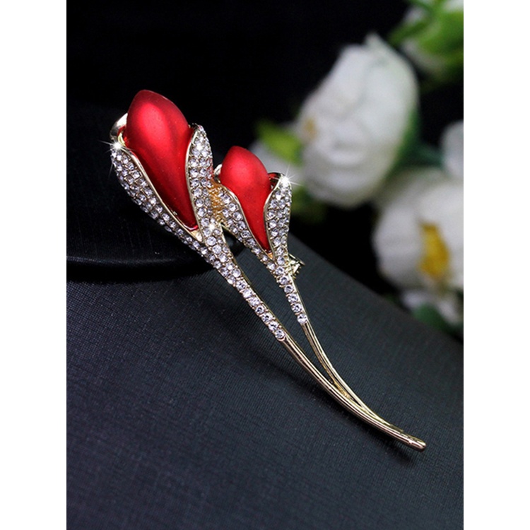 Bros Mawar Tulip Untuk Wanita Desain Bagus Elegan Korsase Fashion Brooch Pin Dress Mewah Zirkon Perhiasan Aksesoris Hadiah Pesta