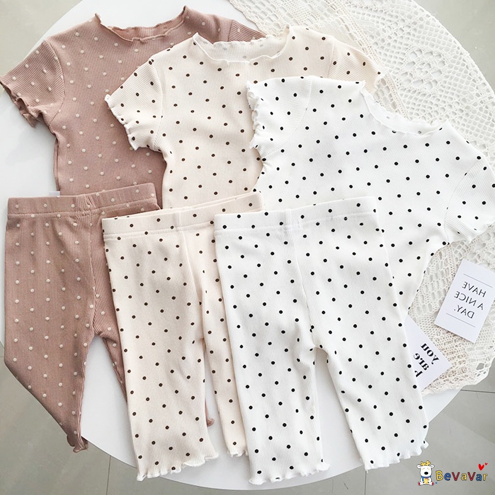 BEVAVAR 1-8 thn Polkadot Piyama anak perempuan /baju tidur anak/Set celana pendek anak perempuan lucu