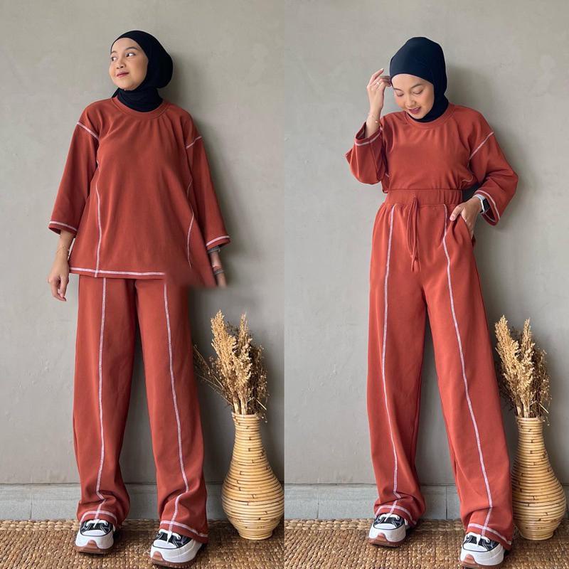 BEFAST - ZNF OOTD WANITA ONESET REVA / Set Milo Knit RIB / Fashion Wanita Remaja ABG Trendy / Oneset Wanita Keluaran Terbaru / OOTD Wanita Ala Korean Style / Pakaian Kekinian Remaja Wanita / Outfit Daily Wanita Hijab Simple / Setelan Polos Formal