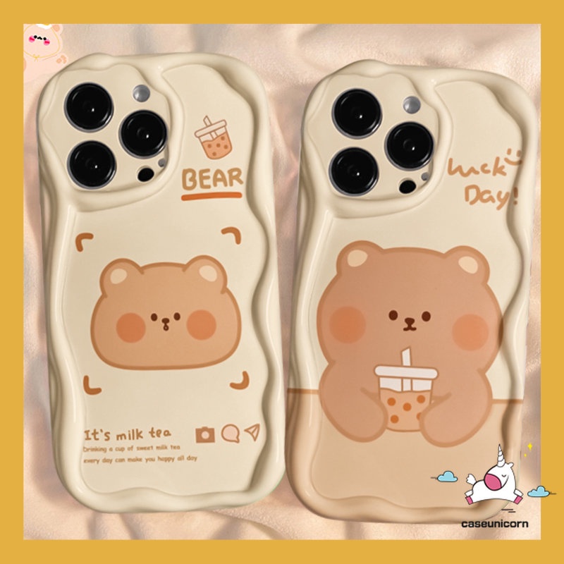 Casing Untuk Redmi10 A2 9C NFC 10C 10A A1 9T 9 9A POCO M3 Redmi Note 10s 9 8 11 12 11s 10 Pro Max 10Pro Soft Tpu 3D Wavy Curved Edge Kartun Teh Susu Beruang Cute Case Cover