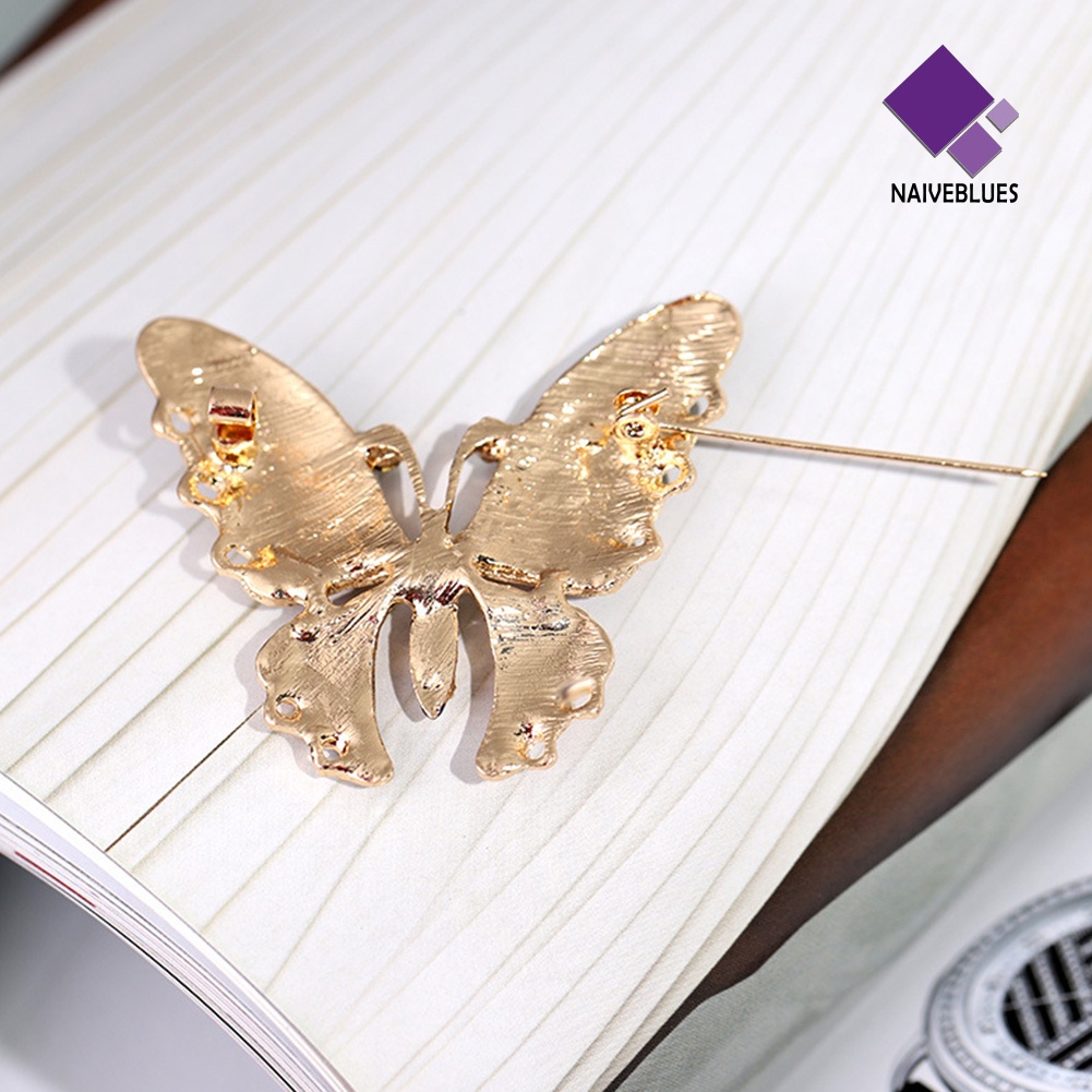 &lt; Naiveblues &gt; Kupu-Kupu Bergaya Berlian Imitasi Bertatahkan Enamel Alloy Bros Pin Lencana Pakaian Dekorasi