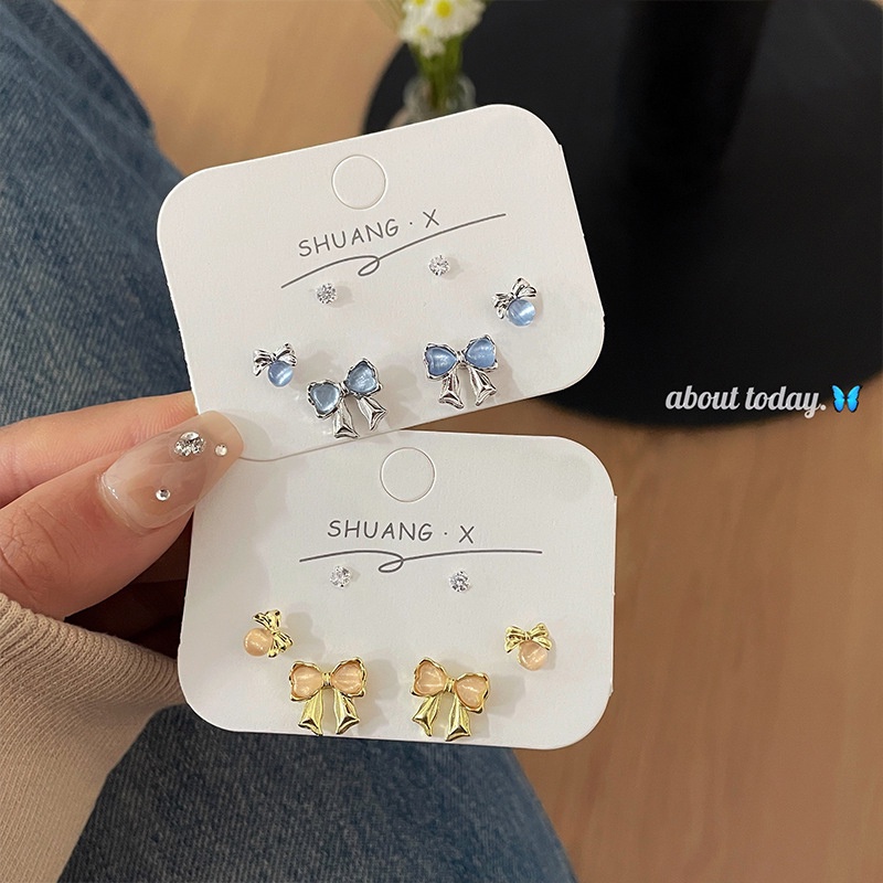 3pasang/set Set Set Anting Tusuk Ikatan Simpul Fashion Kristal Alloy Untuk Wanita