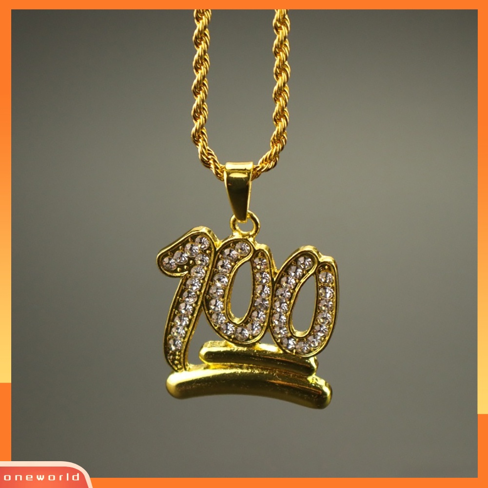 [ONE] Pria Hip Hop Twist Rantai Berlian Imitasi Nomor100 Liontin Kalung Street Jewelry