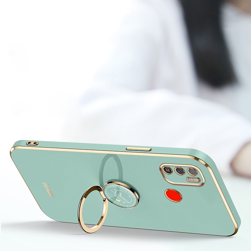 Andyh Casing Ponsel Silikon Ultra Tipis Untuk Infinix Tecno Spark 5air Spark 6air KE6 KE6j KF6 KD6a Deluxe Fall Protection Gold Band Dengan Jam Cincin Dan Lanyard Gratis