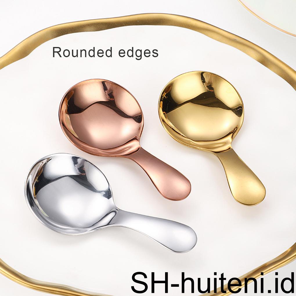 Sendok Teh Stainless Steel Mini Halus Ujung Bulat Reusable Pengganti Bubuk Kue Puding Soup Spoon Spoon Spoon Sendok Garpu