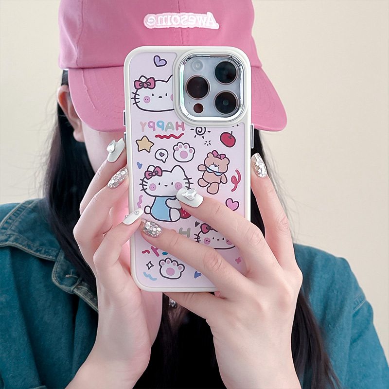 Graffiti Strawberry Kitty Soft Silicon Case HP iP iPhone 12 13 14 Pro Max 11 Girl Woman FTD Casing Apple