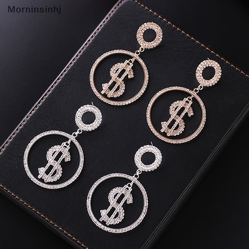 Mornin Berlian Imitasi Dollar Money Pendant Anting Kristal Bulat Drop Jewelry id