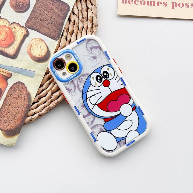 All New Cream Non-slip Camera Protect Soft Case IPhone X XR XS Max 11 12 13 14 Pro Max Women Girl Pretty Cute Doraemon Cartoon Phone Case